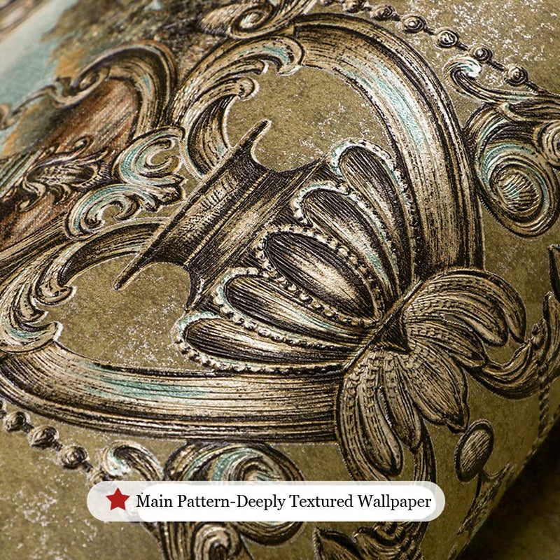 Blooming Wall Textured Vintage Damasks Floral Pattern Wallpaper Wallcoverings for Walls, 57 Square ft/Roll (Green(Flower)) - Image 4